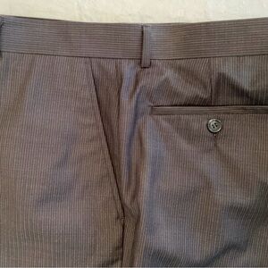 Men's Pinstripe Dress Pants in charcoal grey with light grey pinstripe.